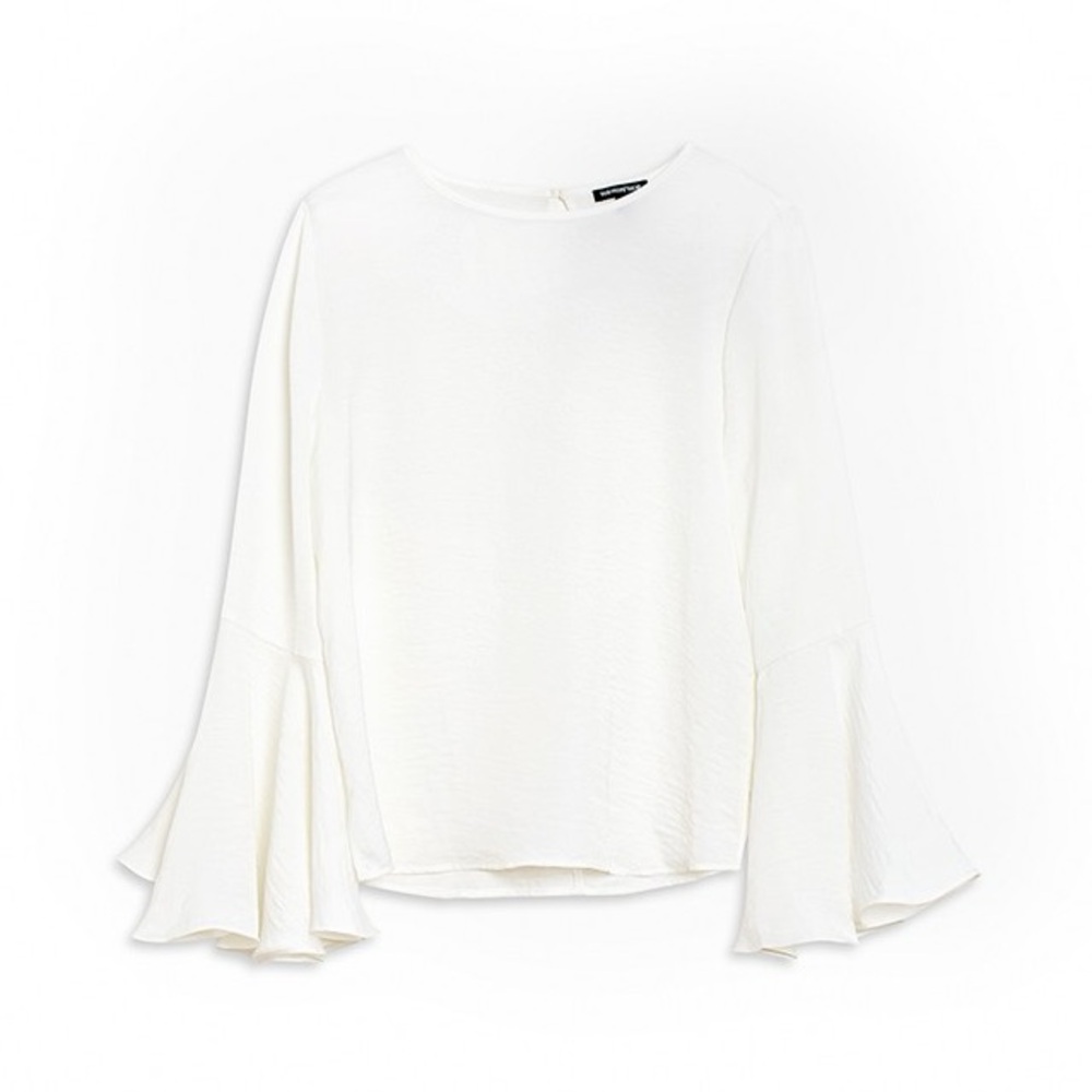 WhoWhatWear White Bell Sleeve Silky Blouse
